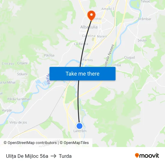 Ulița De Mijloc 56a to Turda map