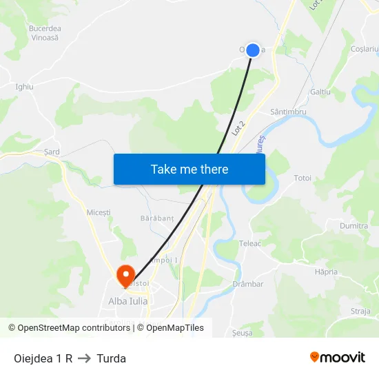 Oiejdea 1 R to Turda map