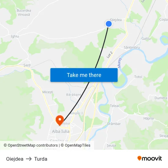 Oiejdea to Turda map
