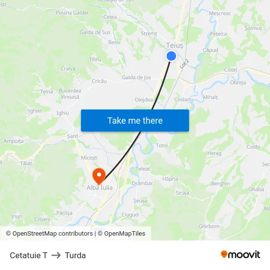 Cetatuie T to Turda map
