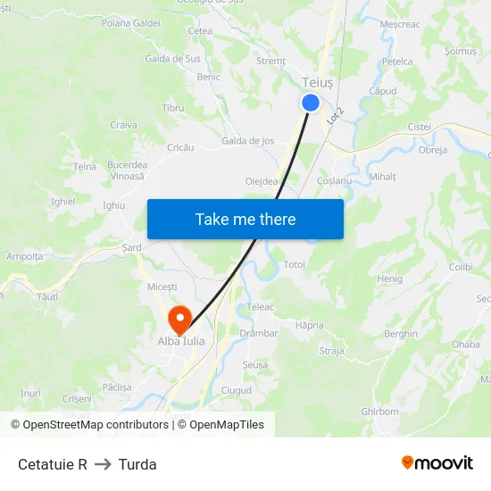 Cetatuie R to Turda map