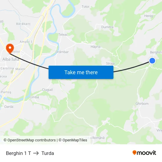 Berghin 1 T to Turda map