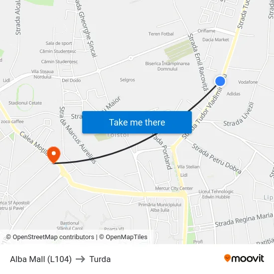 Alba Mall (L104) to Turda map