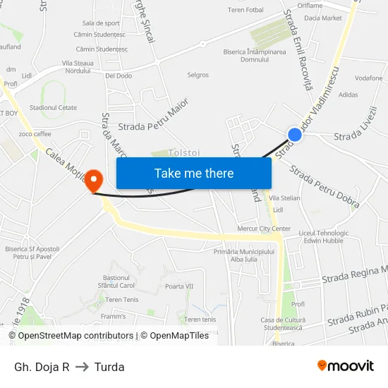 Gh. Doja R to Turda map