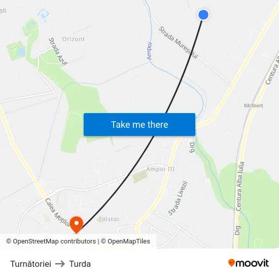Turnătoriei to Turda map