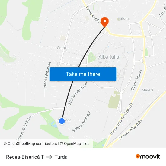 Recea-Biserică T to Turda map