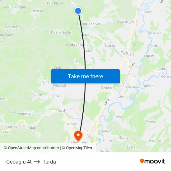 Geoagiu 4t to Turda map
