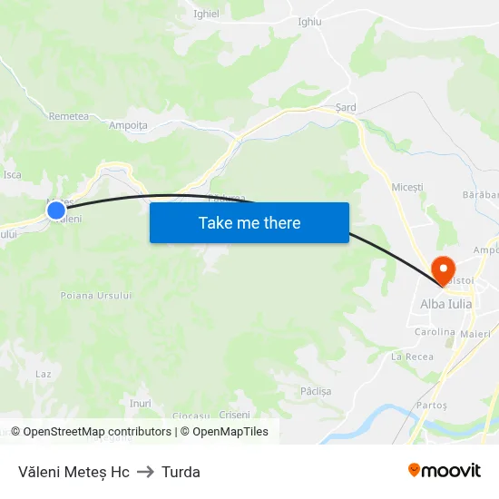 Văleni Meteș Hc to Turda map