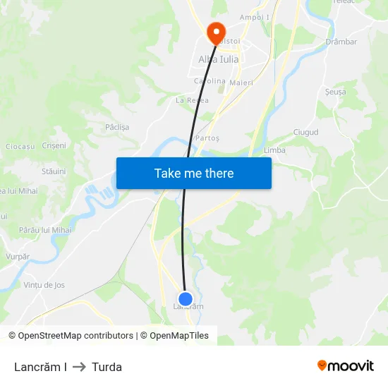 Lancrăm I to Turda map