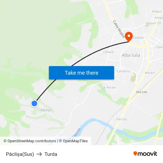 Pâclișa(Sus) to Turda map