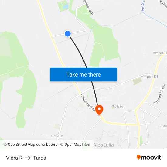 Vidra R to Turda map