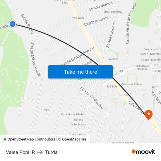 Valea Popii R to Turda map