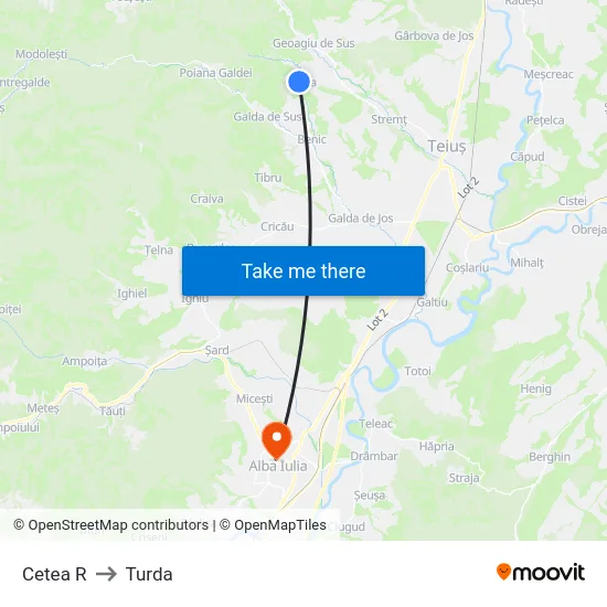 Cetea R to Turda map