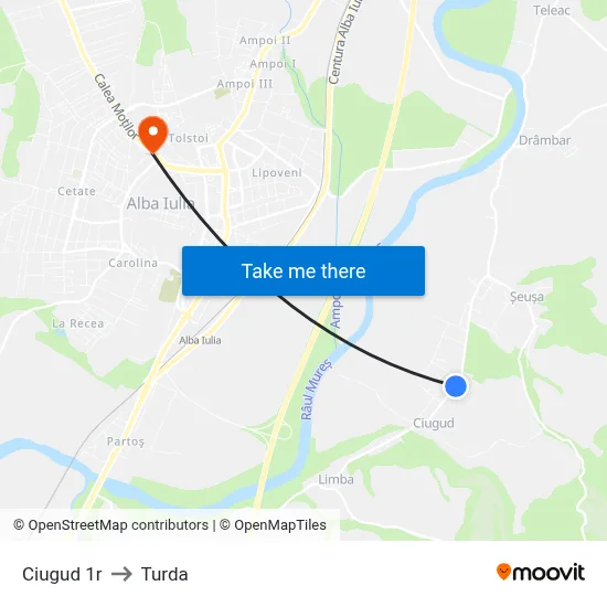 Ciugud 1r to Turda map