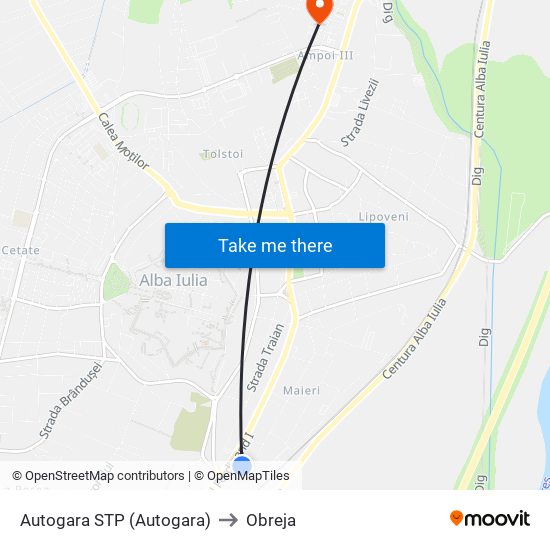 Autogara STP (Autogara) to Obreja map