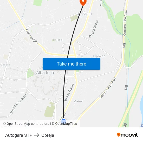 Autogara STP to Obreja map