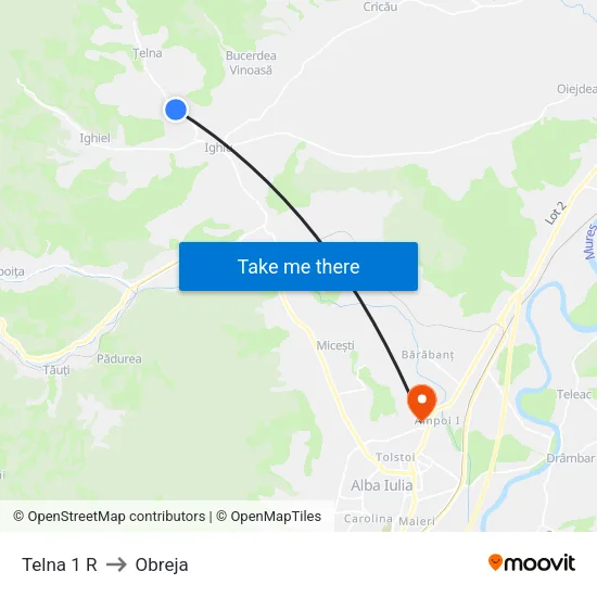 Telna 1 R to Obreja map