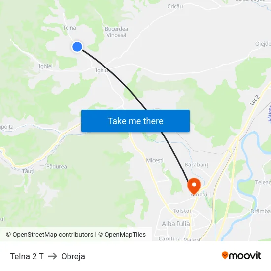 Telna 2 T to Obreja map