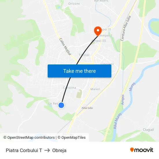 Piatra Corbului T to Obreja map
