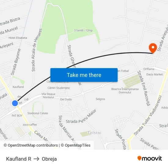 Kaufland R to Obreja map