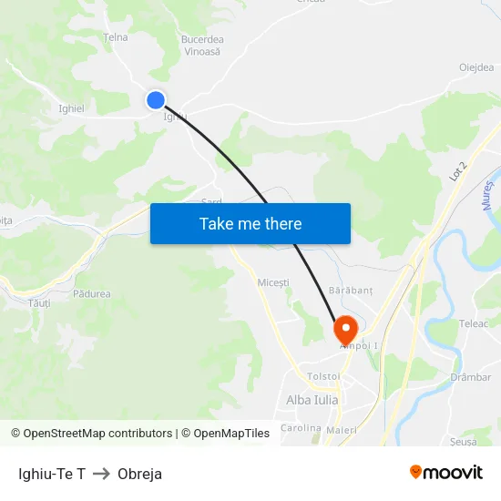 Ighiu-Te T to Obreja map