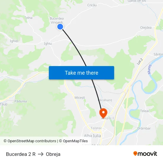 Bucerdea 2 R to Obreja map