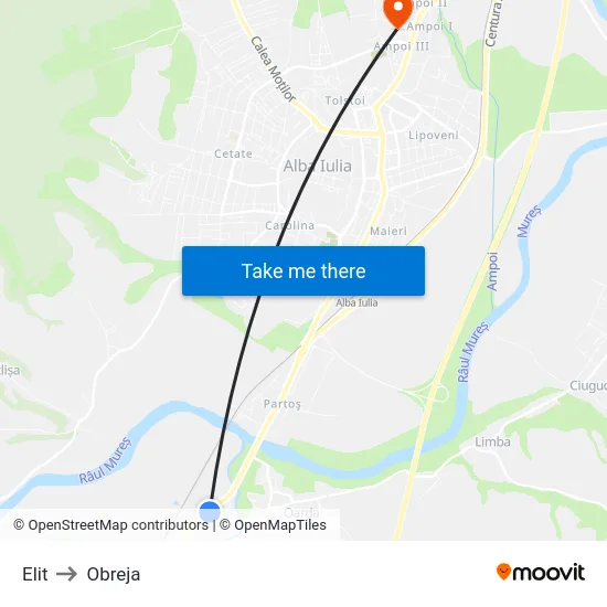 Elit to Obreja map