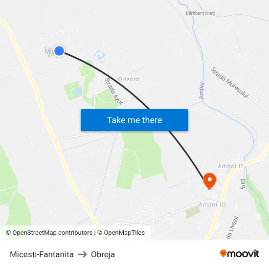 Micesti-Fantanita to Obreja map