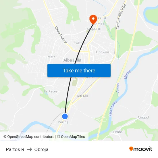 Partos R to Obreja map