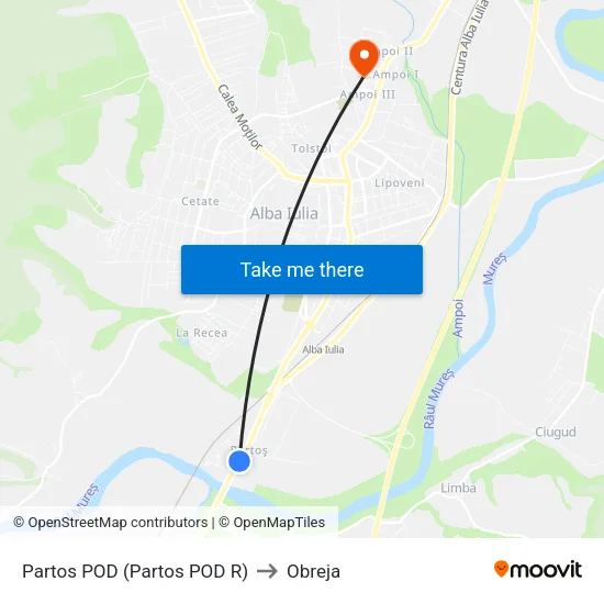Partos POD R to Obreja map