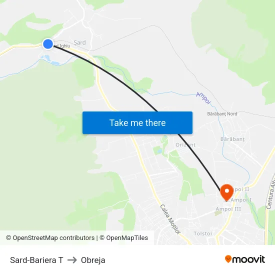 Sard-Bariera T to Obreja map