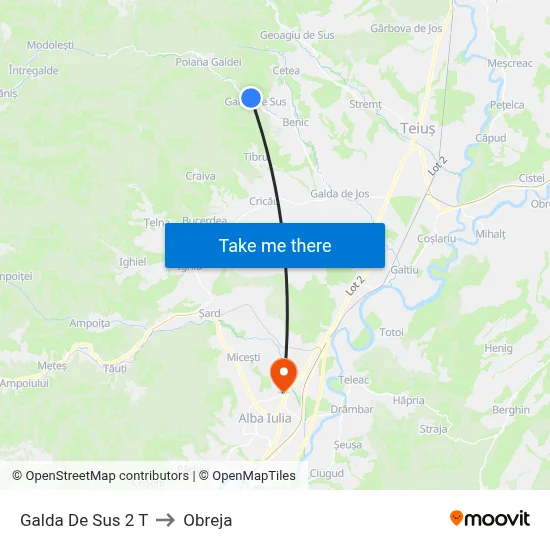 Galda De Sus 2 T to Obreja map