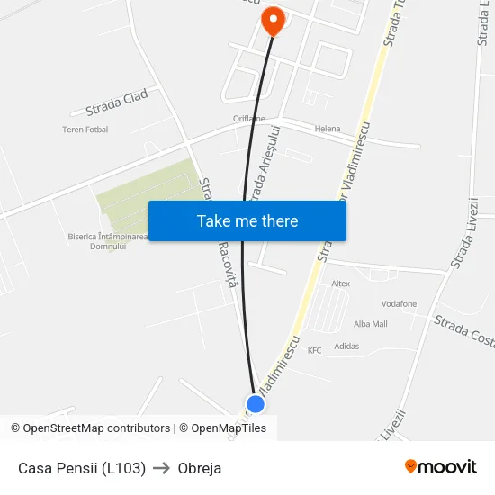 Casa Pensii (L103) to Obreja map