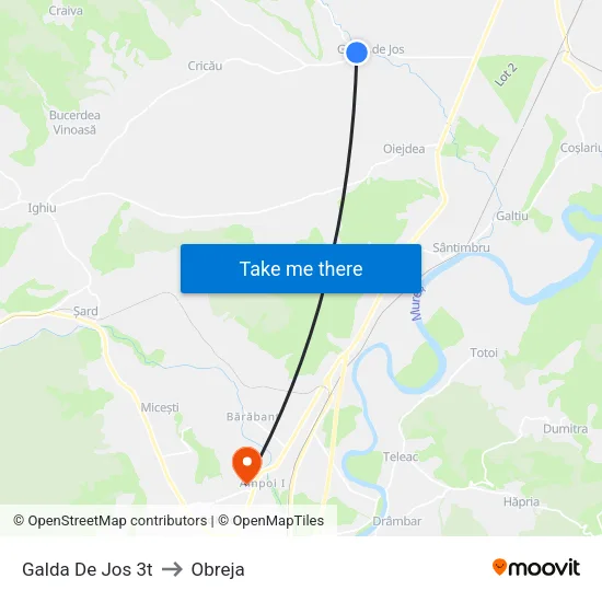Galda De Jos 3t to Obreja map