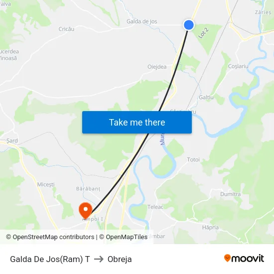 Galda De Jos(Ram) T to Obreja map