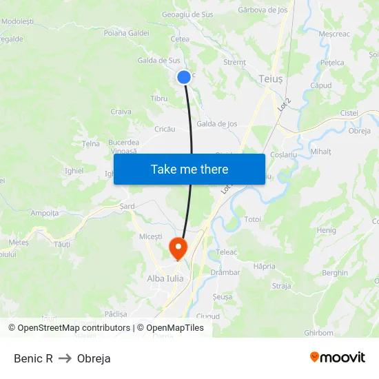 Benic R to Obreja map
