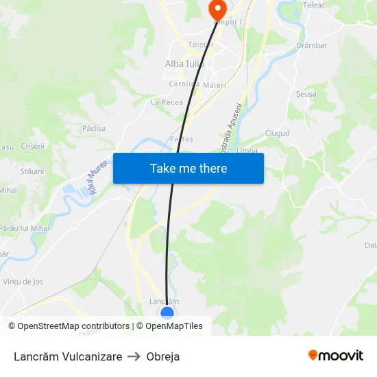 Lancrăm Vulcanizare to Obreja map