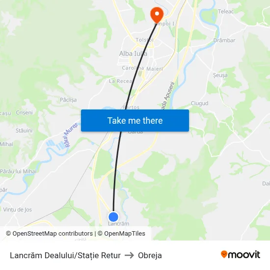Lancrăm Dealului/Stație Retur to Obreja map