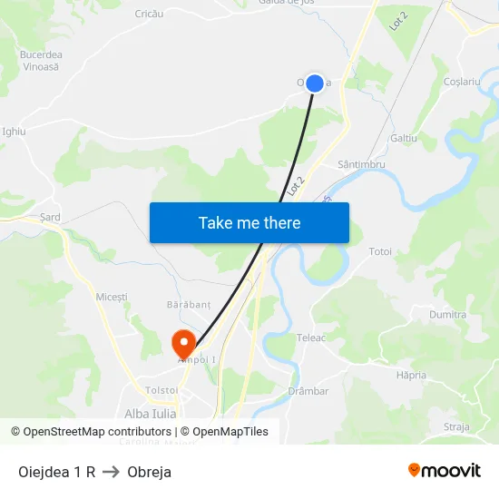 Oiejdea 1 R to Obreja map