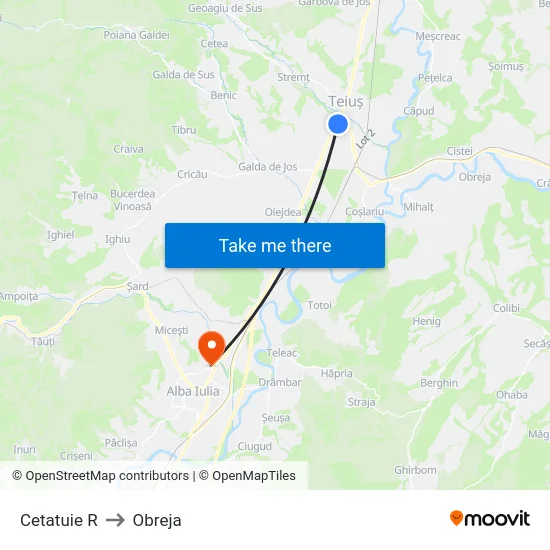 Cetatuie R to Obreja map