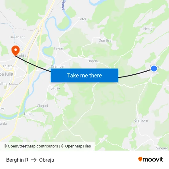 Berghin R to Obreja map