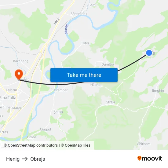 Henig to Obreja map