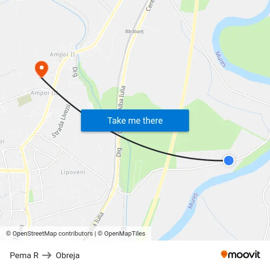 Pema R to Obreja map