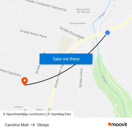 Carolina Mall to Obreja map