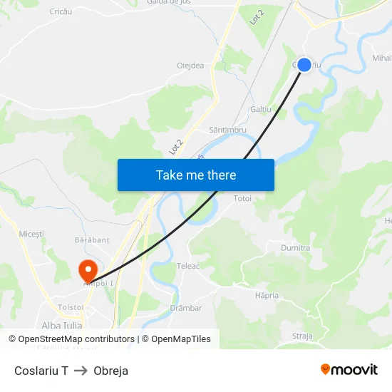 Coslariu T to Obreja map