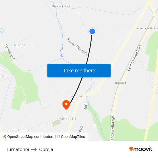 Turnătoriei to Obreja map