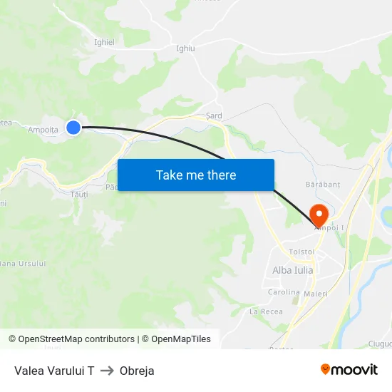 Valea Varului T to Obreja map