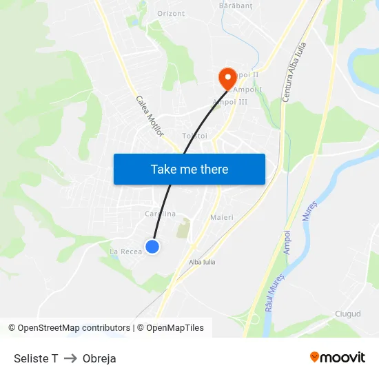 Seliste T to Obreja map