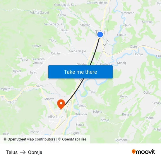 Teius to Obreja map