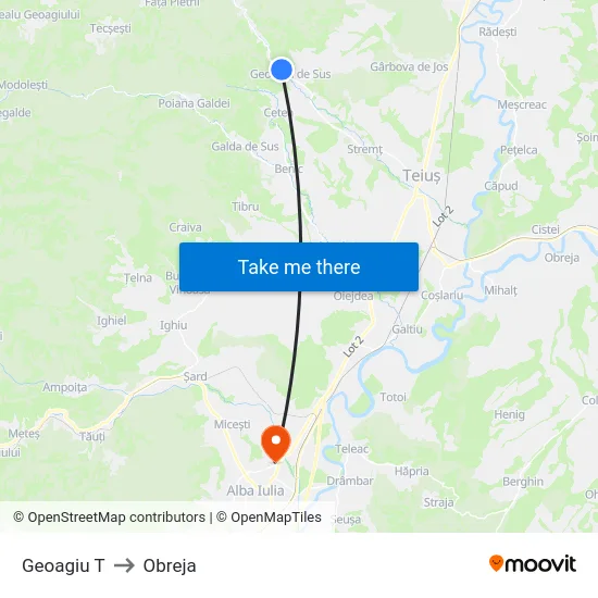 Geoagiu T to Obreja map